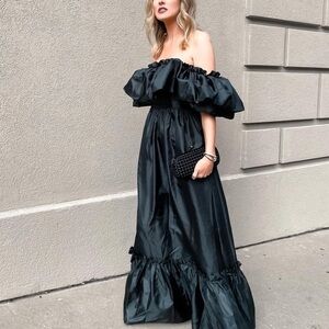 LoveShackFancy Black Off-Shoulder Dress